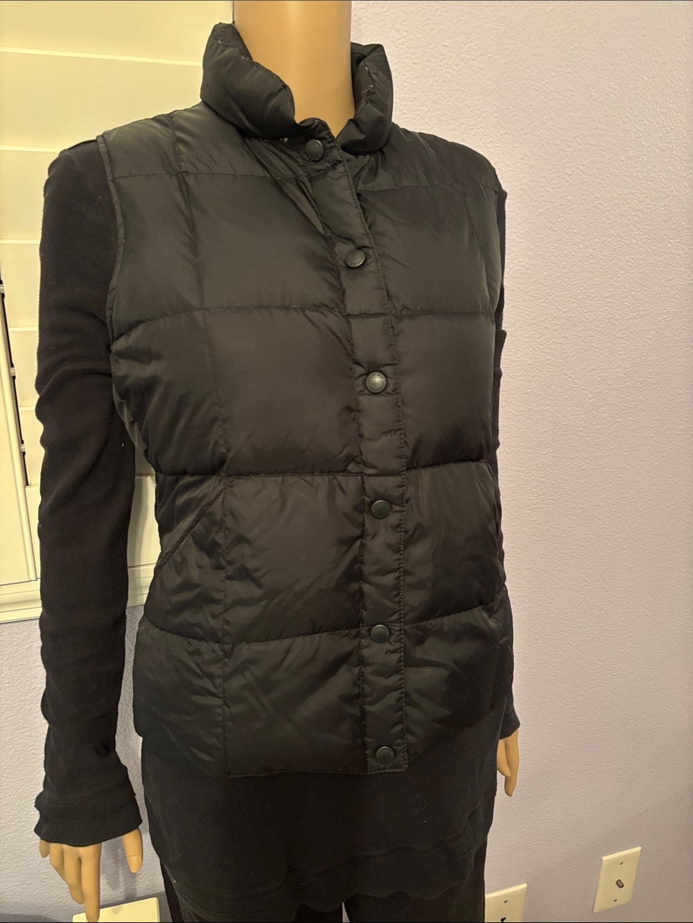 Lands' End Black XS Square Quilted Down Puffer Vest